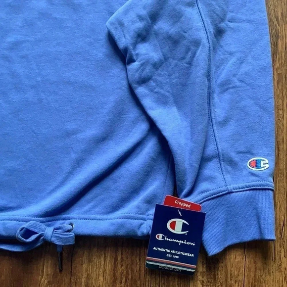 Champion Cropped Sweatshirt French Terry Top Blue - Picture 6 of 8